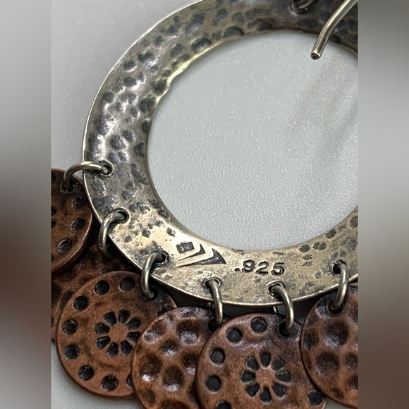 Silpada Vintage HTF Sterling Silver & Copper Coin ChaCha Hoop Frch Wire Earrings - Picture 6 of 14